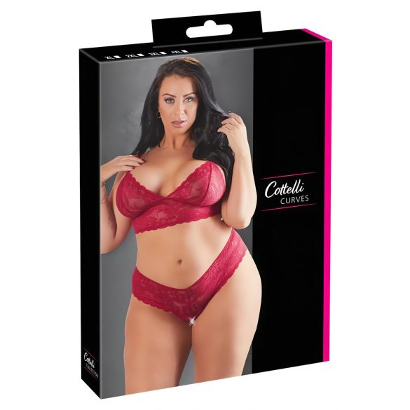 Cottelli Plus Size - απαλό σετ δαντέλας σουτιέν (κόκκινο) - 4XL