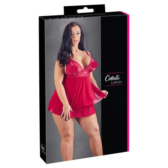 Cottelli Plus Size - Δαντελωτό, αέρινο babydoll (κόκκινο)