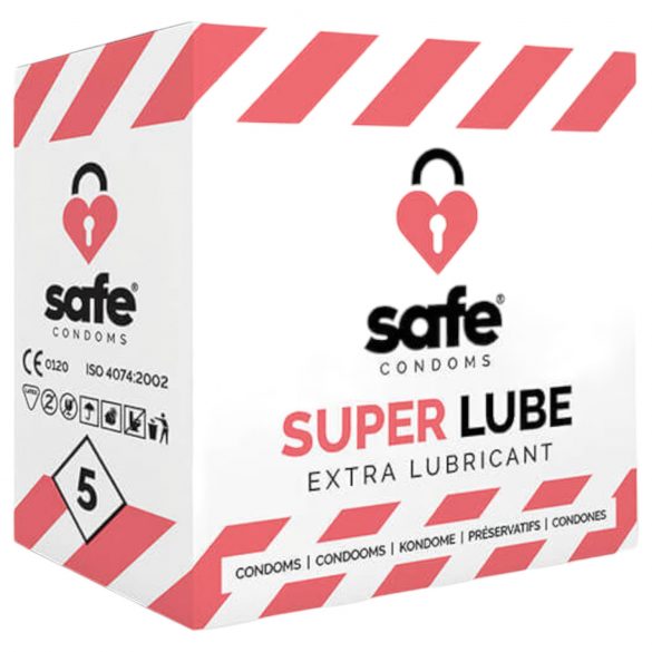 SAFE Super Lube - εξαιρετικά λιπαντικά προφυλακτικά (5 τεμάχια)